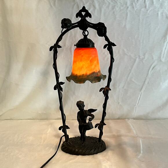 Iffland Other - Art Nouveau Style Cherub Accent Lamp With Ruffled Glass Shade & Iffland Mark